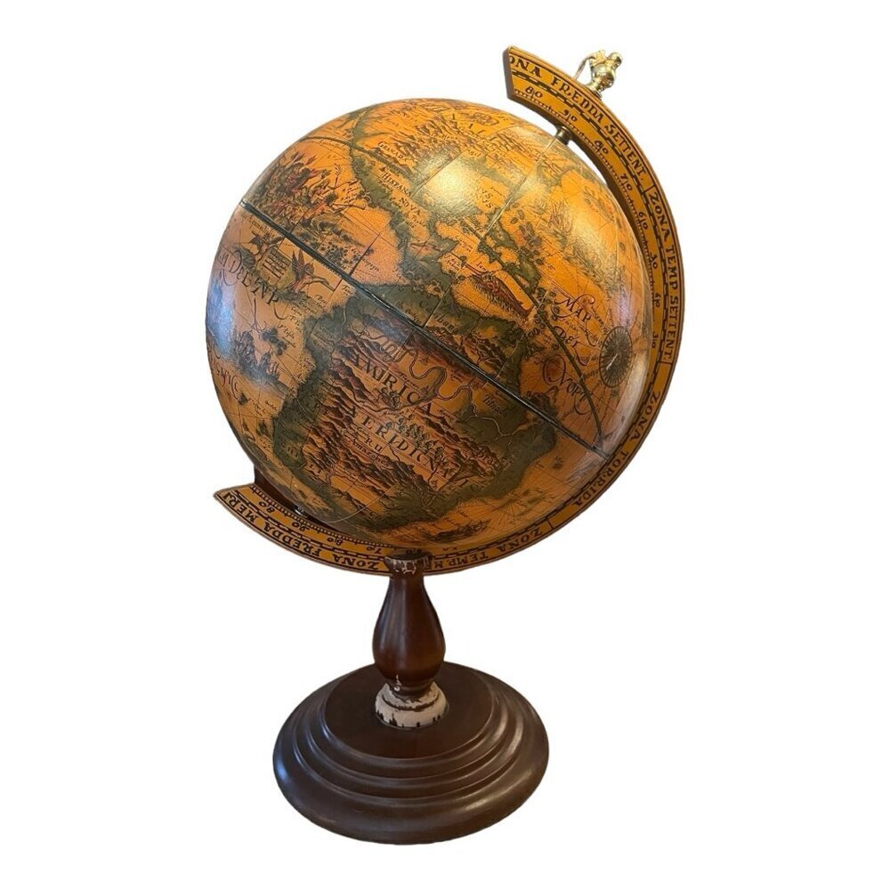 Vintage Made in Italy 1492 Old World Map Globe Replica on Wooden Stand​​​